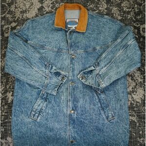 Essentials Intl Choice Vintage Acid Wash Denim Trench Coat Longline XL Retro Y2K
